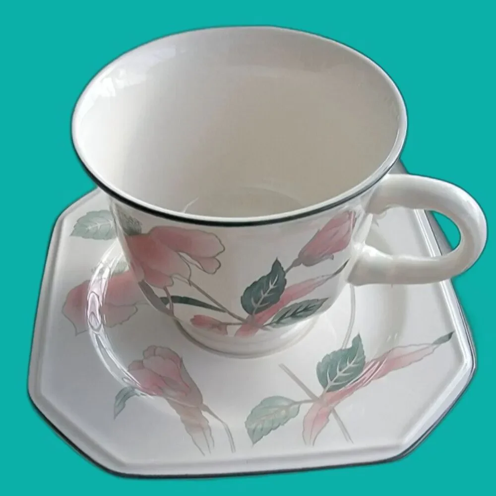 Set of Mikasa Continental Silk Flowers Square Dishes, Bowls, Cups, Saucers